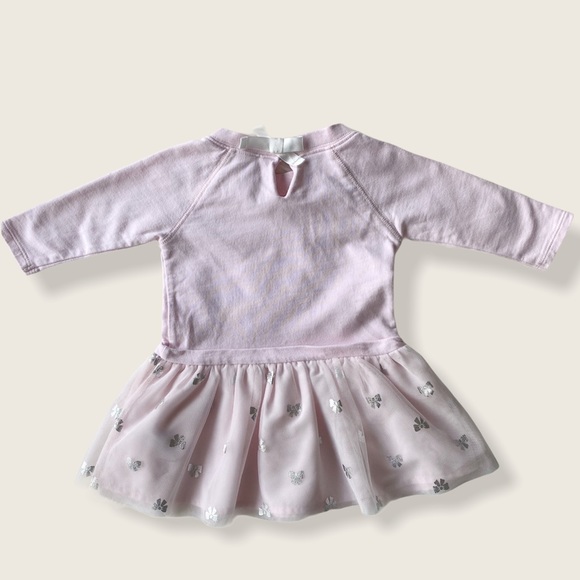 Carter’s 12M Pink Sweatshirt Tutu Dress w/ Silver Bow Print - Picture 2 of 7